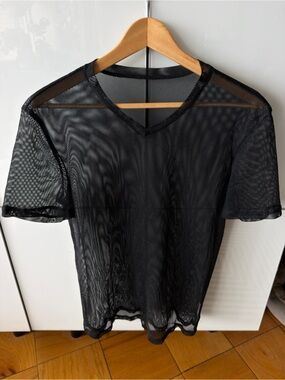 NFINITY Black Sheer Mesh V-Neck Short Sleeve Tee